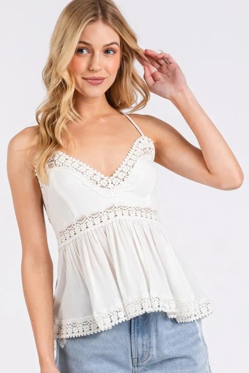 Mittoshop Crisscross Back Lace Detail V-Neck Cami Top - Love Salve